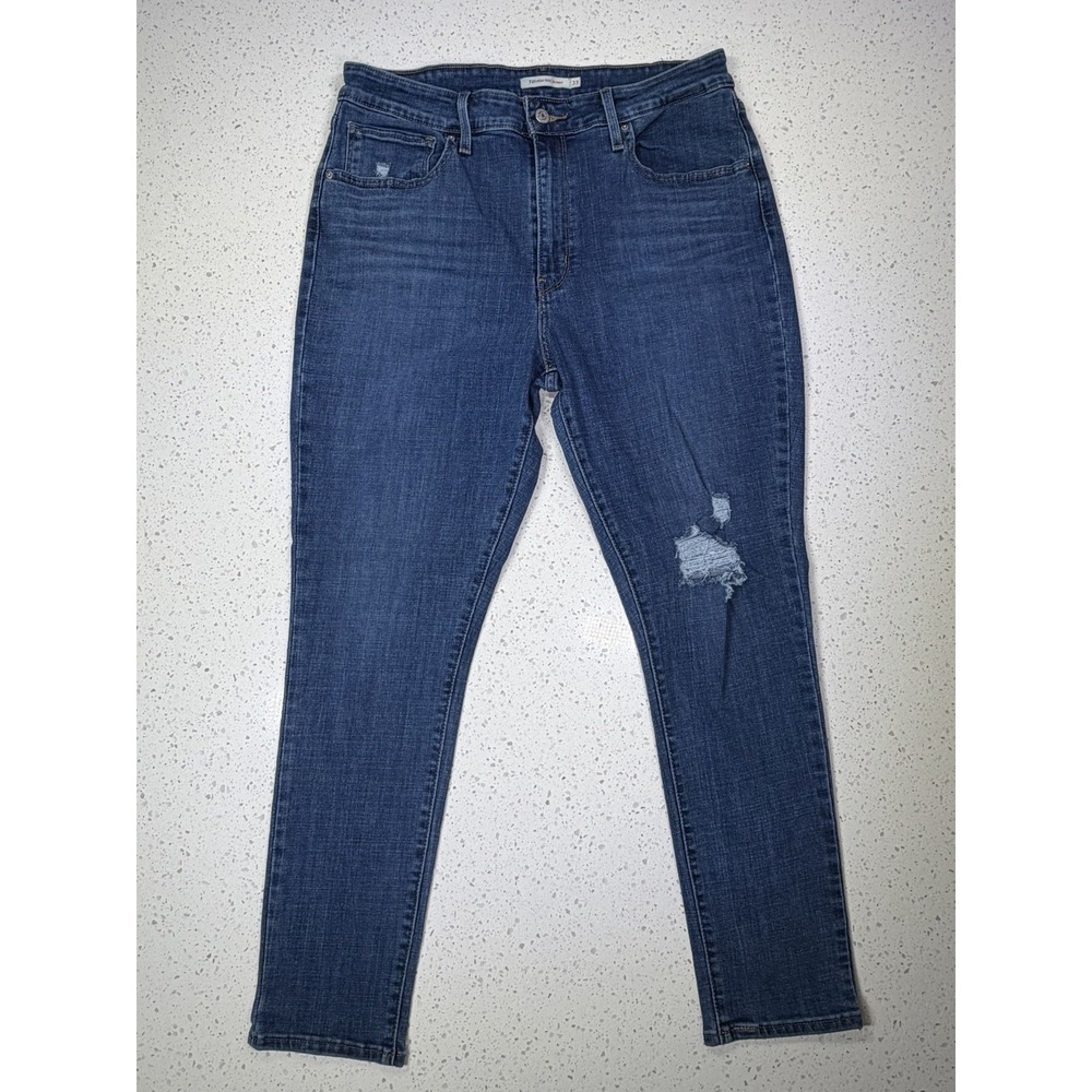 Levi's 721 Skinny High Rise Denim Jeans Medium Wash Distressed 5-Pocket Women 33